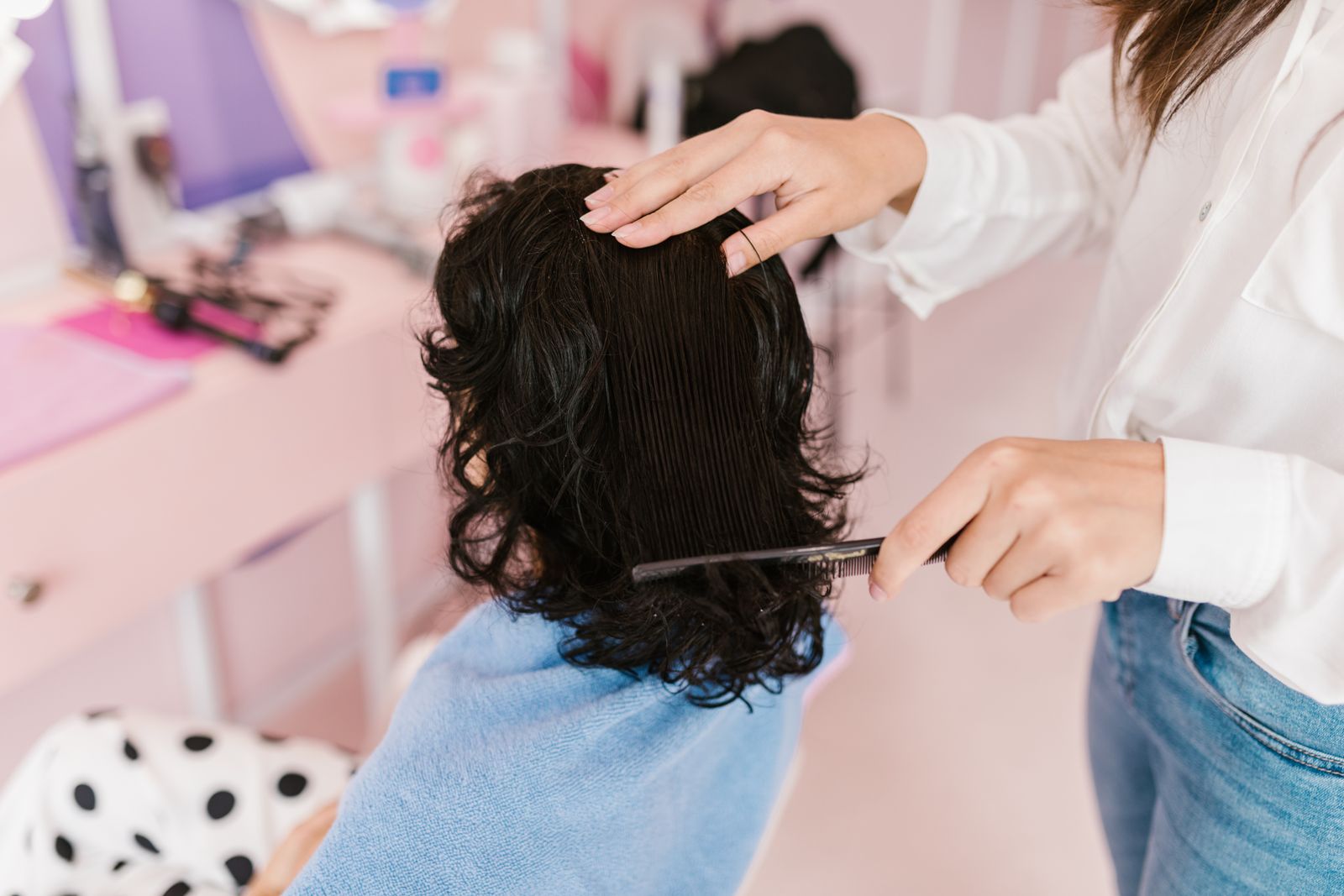 Student practising hairdressing